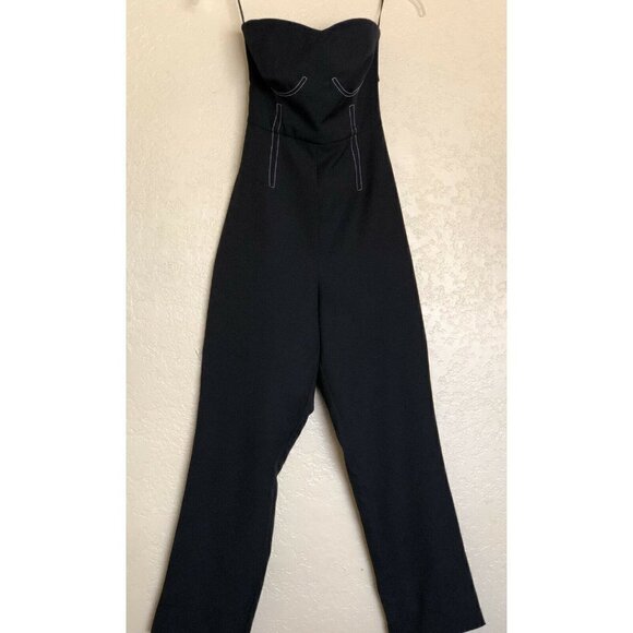 Topshop Women's Contrast Stitch Strapless Black Jumpsuit Size 8 35P09MBLK - Picture 2 of 12